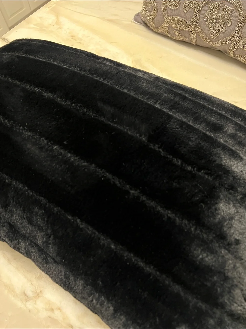 2 Decorative Throw Pillows: High-end, Gorgeous! Beaded Silver-Gray & Black “Fur”